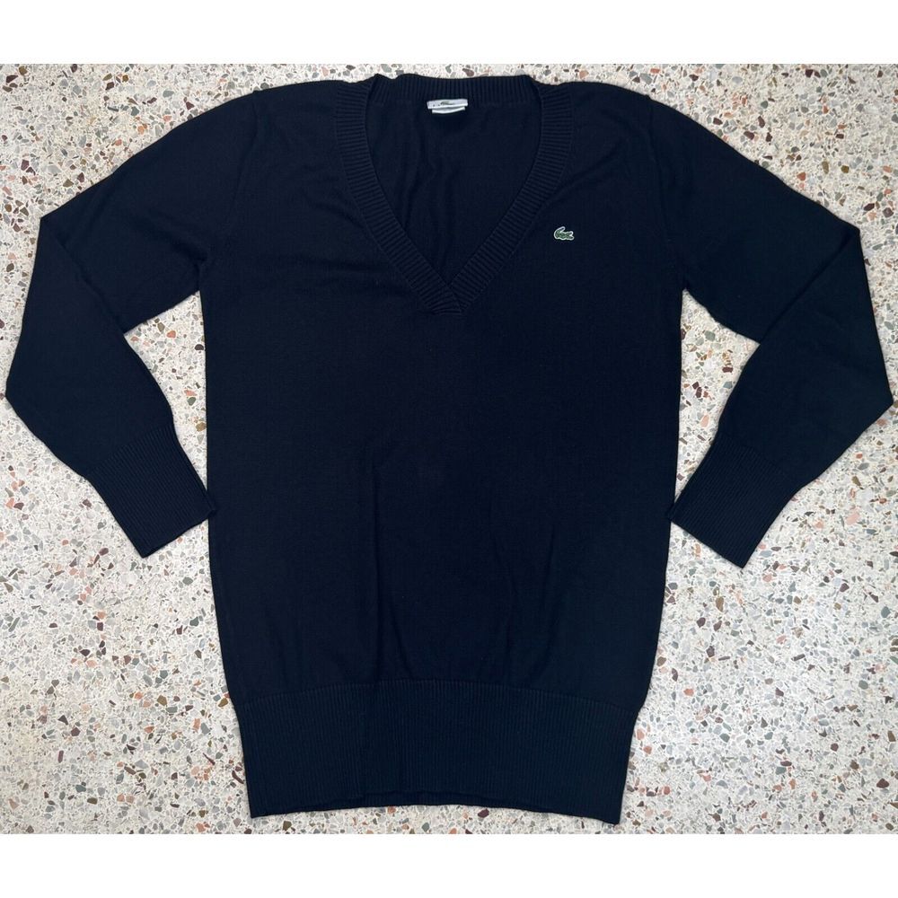 Lacoste Men's Black V-Neck‎ Long Sleeve Sweater Size 46